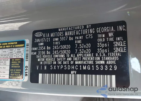 2021 Kia Telluride Sx z USA, uszkodzony, nr VIN 5XYP5DHC1MG153329